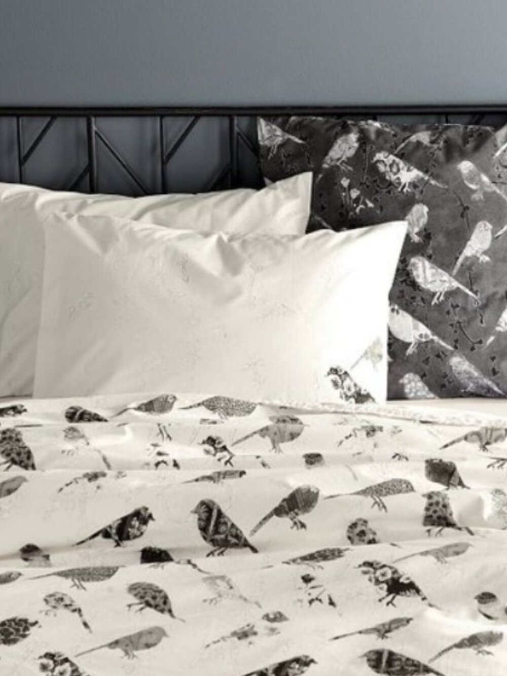 West Elm Organic Cotton Bird Collage Block Print Duvet Cover Double Sided F/Q